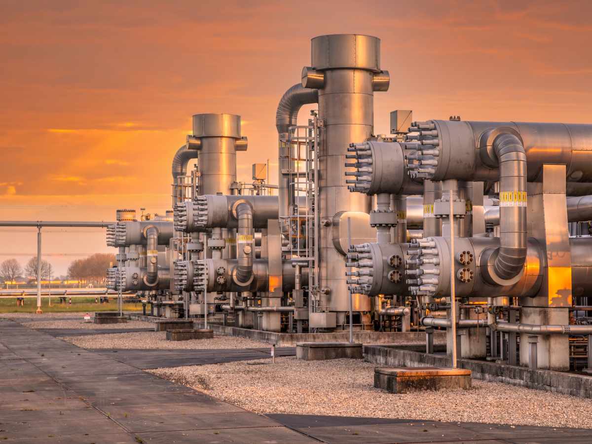 Oil and Gas Processing Plant at Sunset